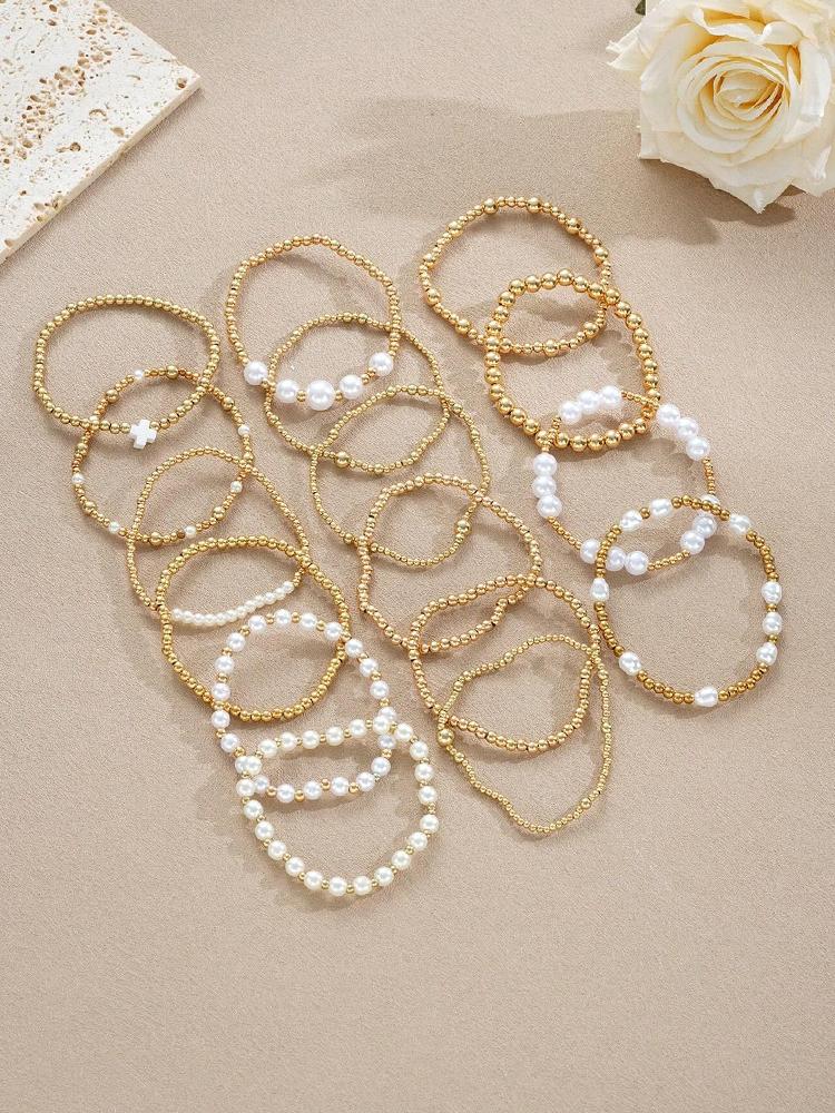 31/18/16/15/7pcs Simple Beaded Pearl Cross Bracelet Set For Women Vacation Dating Birthday Daily Wear Party Jewelry Accessory