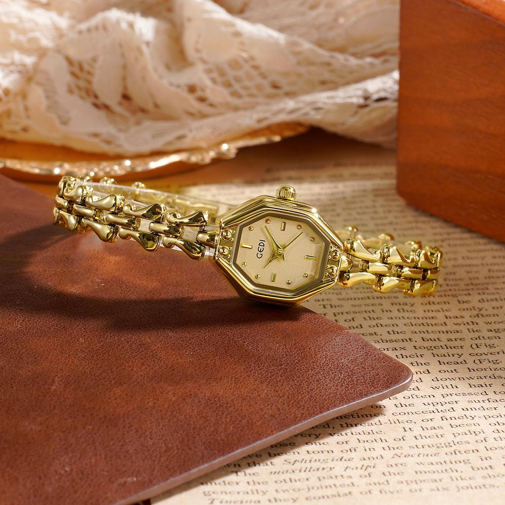 GEDI Marke Damenuhr Exquisite Leichte Luxus Retro Gold Armbanduhr Nische High-End Damenmode Quarz Armbanduhren Geschenk