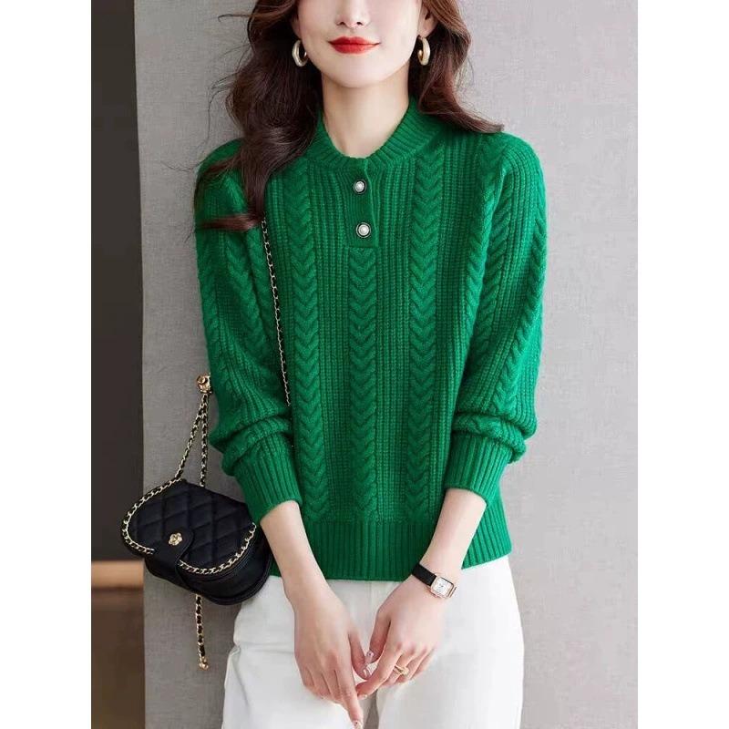 Casual bottoming shirt women's loose top thickened half-height crew neck sweater autumn and winter women's lazy wind knitted sweater