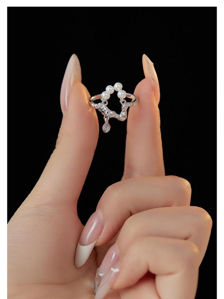 Banyan Tree S925 Silver Teardrop Pearl Ring - Irregular Retro Design, Unique Open Fit for Women