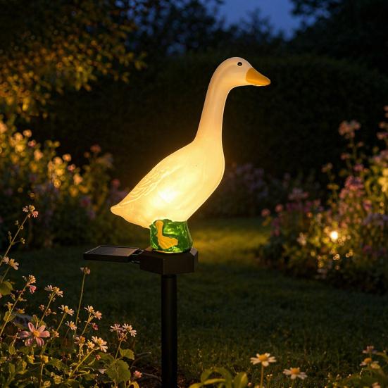 Solar-Gans-Licht, Wasserdichte LED-Gartensteckleuchte für Wege Rasen Terrassen, Dekorative Landschaftsleuchten, Harz Außen Dekoration