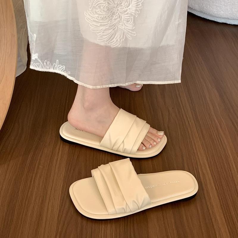 

Женские летние тапочки Французские шлепанцы на плоской подошве Пляжные сандалии для беременных женщин Обувь 40 бежевый