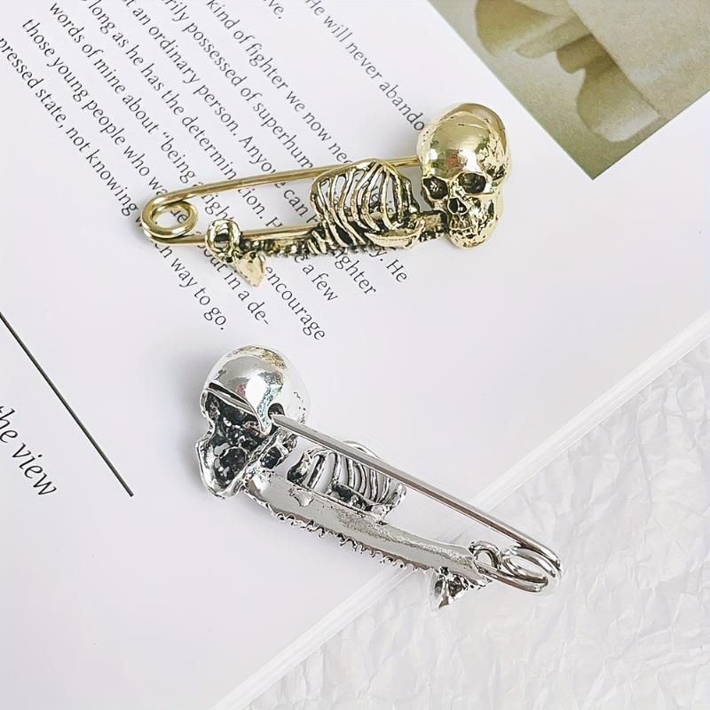 Retro Skeleton Skull Brooch Pins With Gothic Punk Design Perfect For Halloween Costume Party Daily Wear Accessories