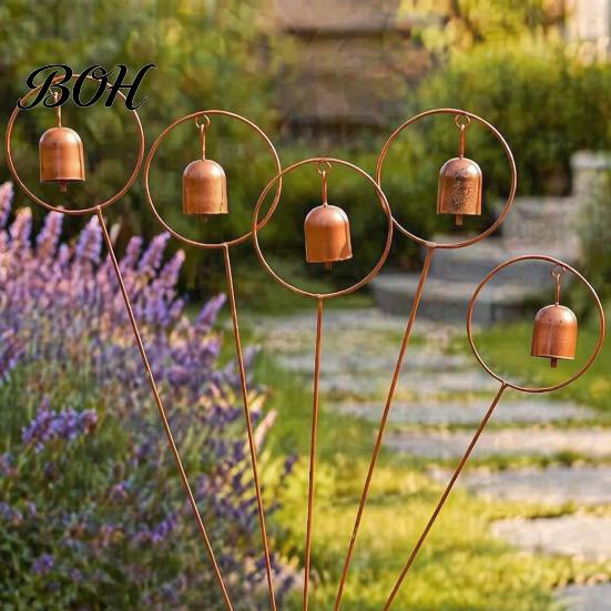 Gartenstecker für Glocken Rustikales Metall mit Glocken, Dekorativer Windspiel, Wetterfeste Landschaftsgestaltungspfähle Widerstandsfähiges Hofkunst-Ornament Außenrasen Terrasse