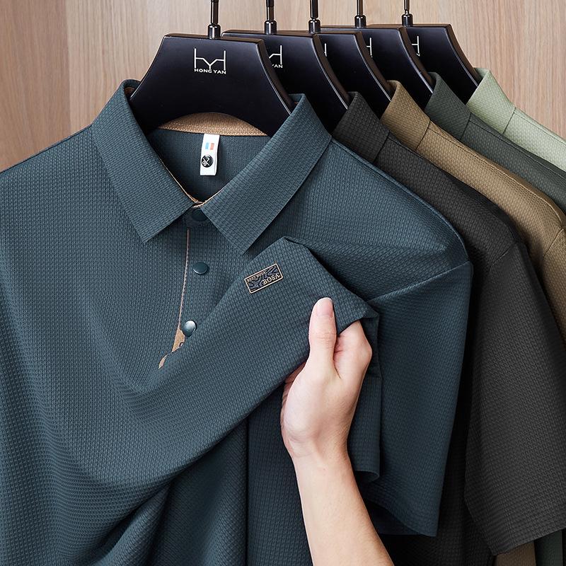 Men s Cross-border Lapel POLO Shirt - Seamless Stretch Business Design, with Nylon Blend for Comfort and Style. M