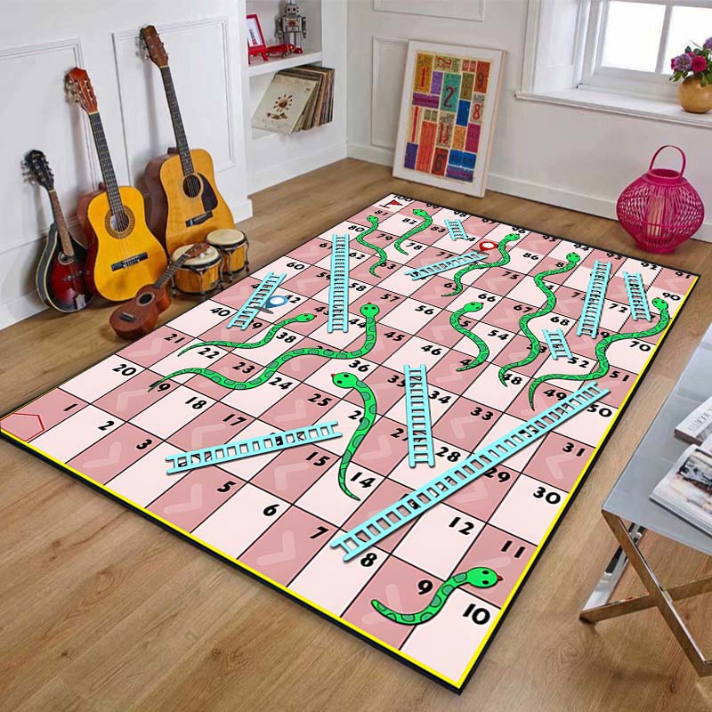Game Snakes and Ladders Pattern Floor Rug Carpets Living Room Bedroom Bedside Bathroom Floor Mat Area Rug Kids Room Play Mat