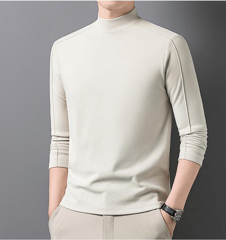 Men's Thickened Warm Long-Sleeve Hoodie, 2025: Half-High Collar, Double-Sided German Fleece, Self-Heating Solid Color Base Layer