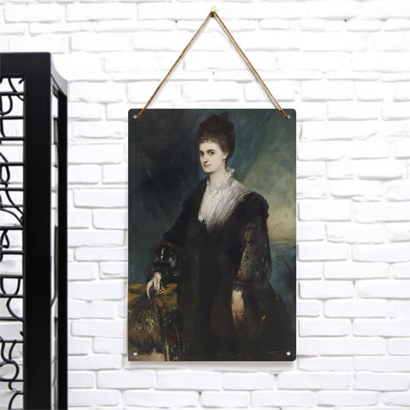 Vintage European Noble Lady Portrait Metal Wall Art American Country Home Decorative Painting 7.9x11.8In(20x30cm)