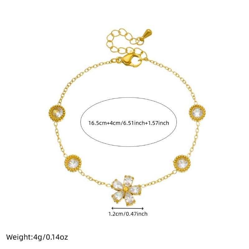 Gold Flower Charm Bracelet with Crystal Accents for Women