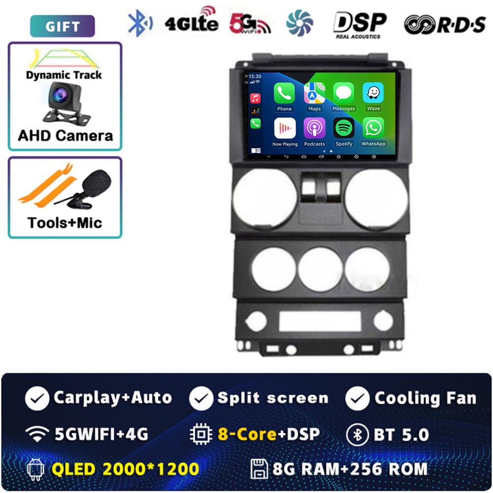 Android 14 Carplay Auto For Jeep Wrangler Unlimited 3 JK 2008 - 2010 Car Radio 4G+WIFI Player Multimedia srereo Navigation Video