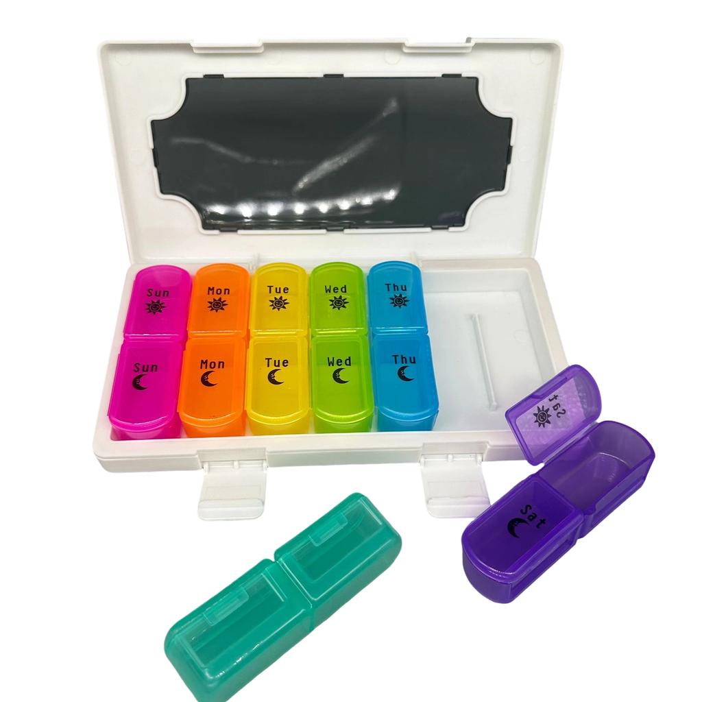 New Weekly Organizer Case 2 Times a Day AM PM Daily Pill Box to Hold Vitamin Fish Oil Supplements and Medicine Storage Box