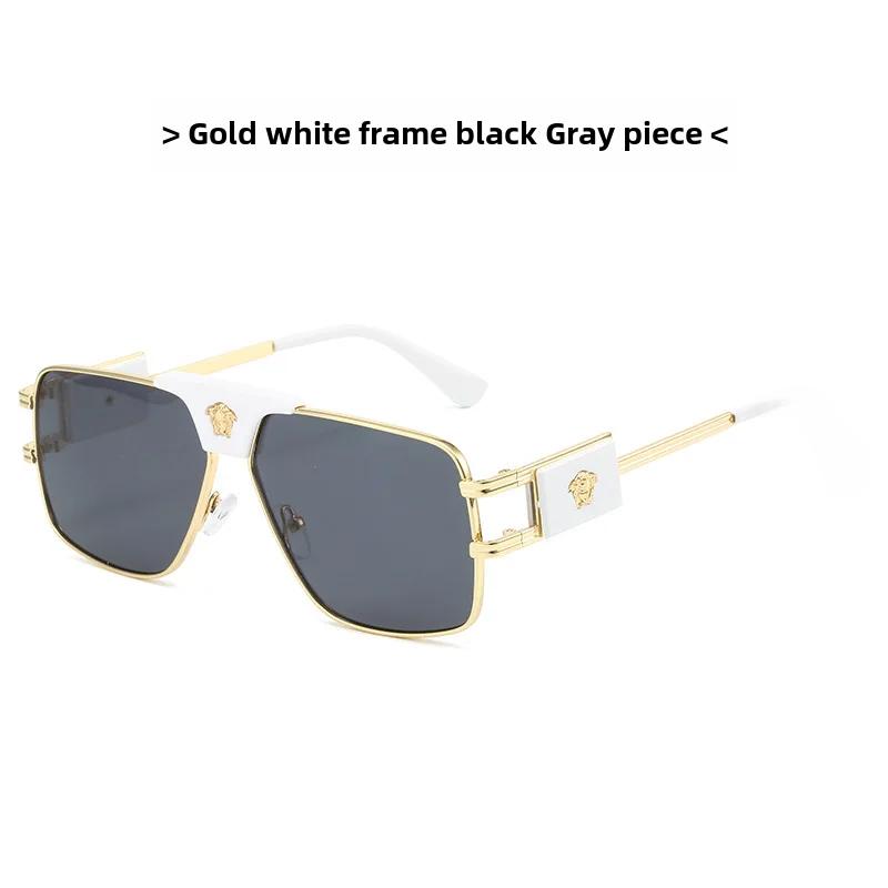 

Fashionable Men s Sunglasses Large Brand Cross-border Explosion Style Square Double Bridge Metal Sunglasses European Style