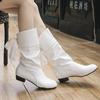 Fashion Plus Size 35-43 Women Middle Calf Boots Back Lace Up Low Heels Autumn Shoes Black Botines White Botas Mujer Female Snow Boot Red