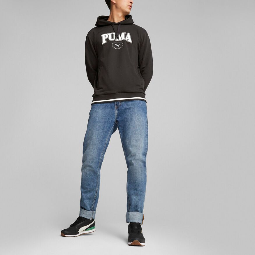 Puma Squad Letter Print Loose Fit Hooded Long Sleeve Sweatshirt Men sweatshirt Black 677874-01