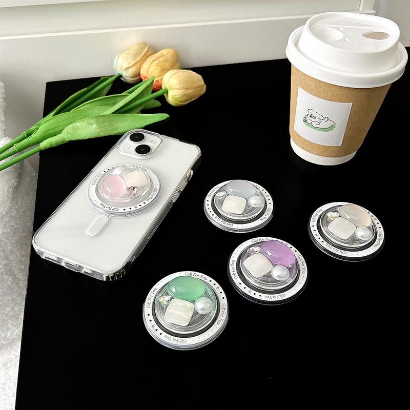 Rhinestone Pearl Gemstone Mobile Phone Airbag Holder Transparent Magnetic Suction Magsafe Retractable Niche Portable Removable