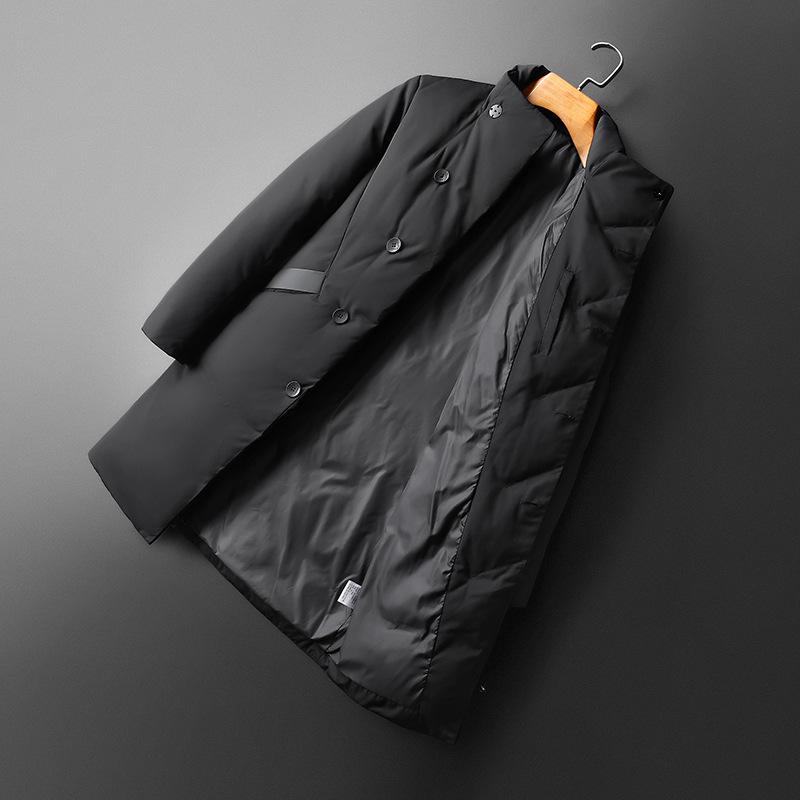 Men's White Duck Down Medium and Long Coat Thickened Trendy Stand-up Collar Winter New