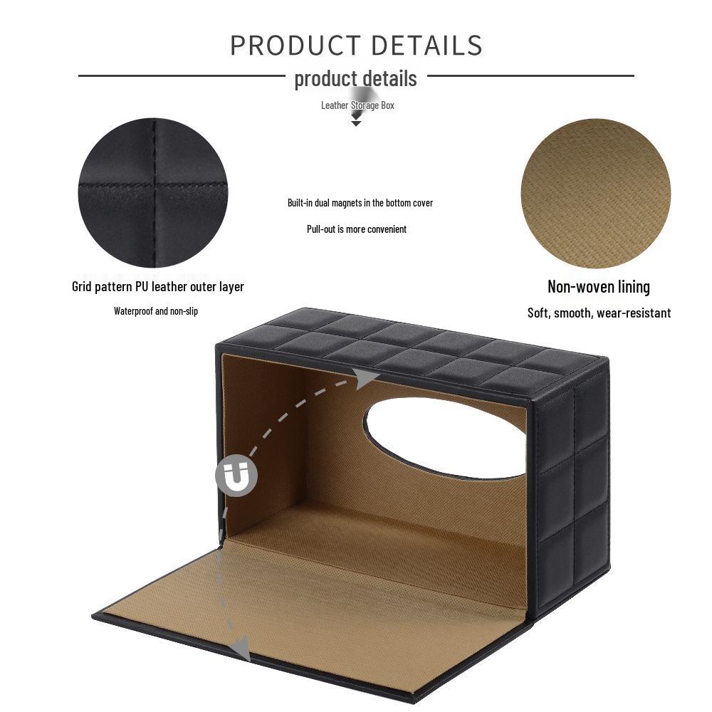 Eco-friendly Black Plaid Leather Tissue Box for Home and Hotel