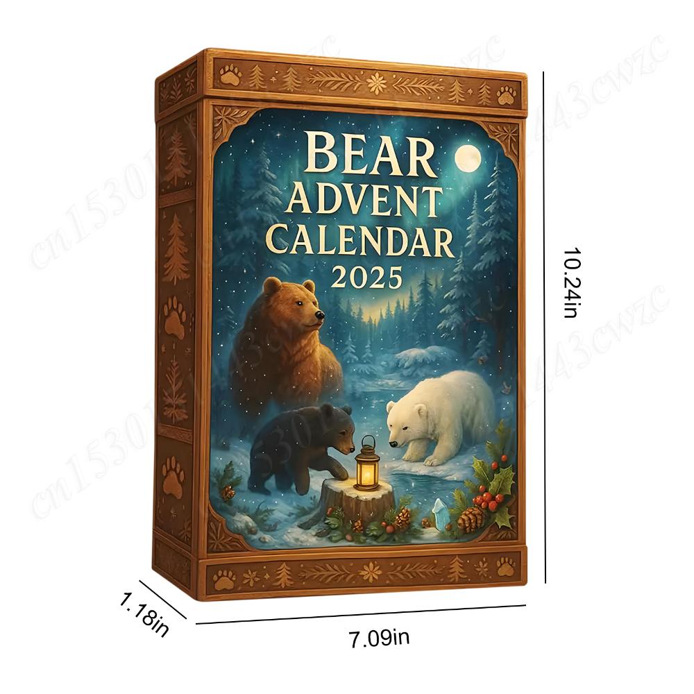 2026 Bären Adventskalender mit 2D Acryl-Bären Anhängern Weihnachts-Countdown Geschenkbox Wintertiere Weihnachten Kalender Geschenke Für Kinder