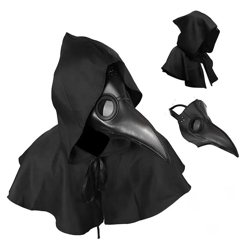 Plague Doctor Mask and Cloak Set Halloween Costume Human Bird Beak Mask Cospaly Costume Steampunk Photography Props Gift