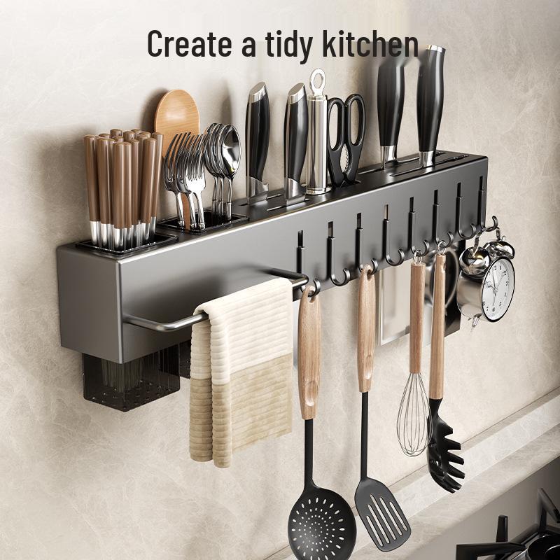 

Органайзер для кухни из нержавеющей стали цвета оружейной стали, настенный, для ножей и палочек для еды