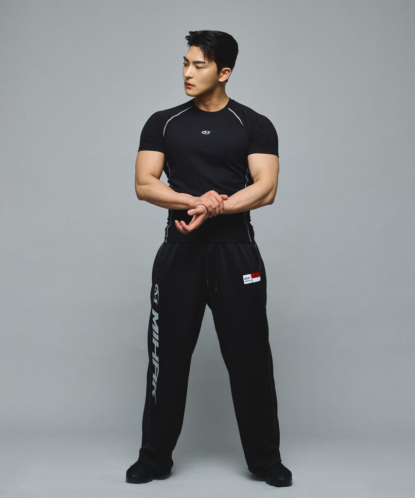 Mihag Sponsor Logo Mesh Jersey Wide Pants (Black)