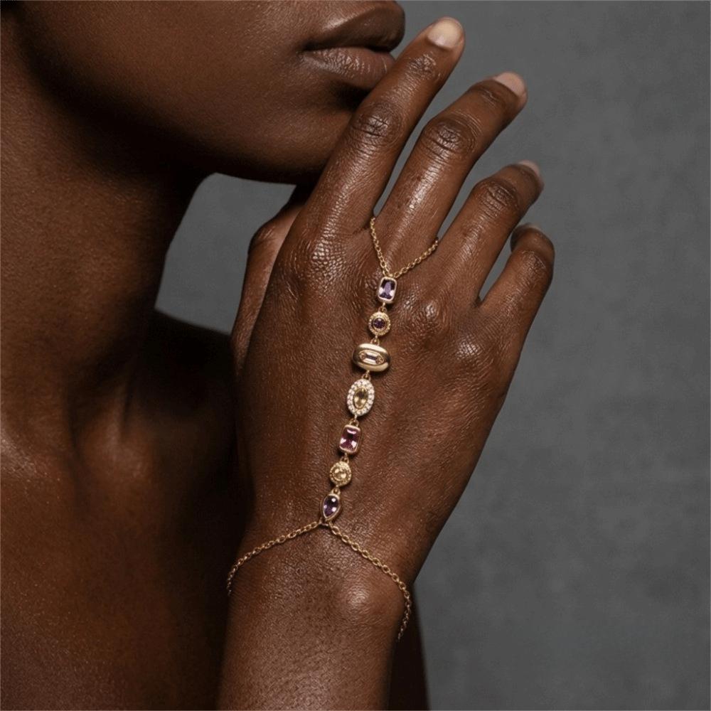 Vintage Hand Chain Bracelet Water Drop Shape Finger Connect Bracelet for Women