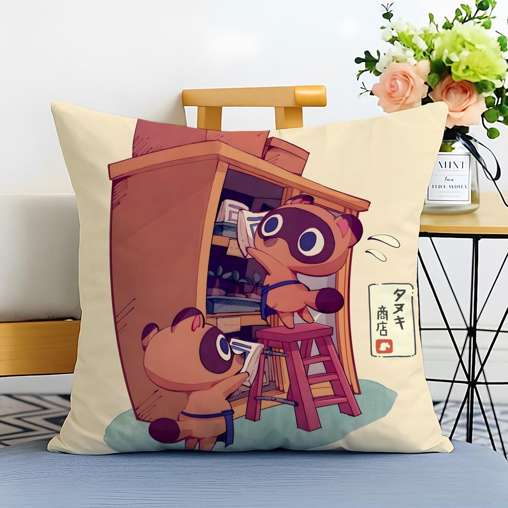 TTom Nook Cushion Cover Washable Linen Pillowcase Soft  for Sofa Bed Cozy Home Room Decor 30x30cm