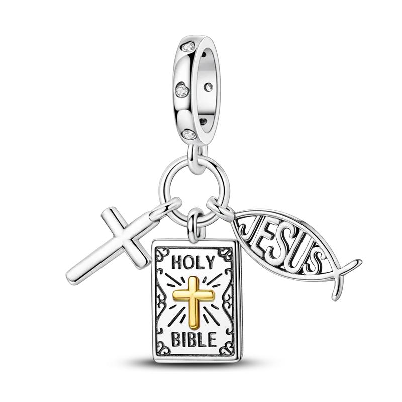 Copper Metal Cross Jesus GOD Charm Bead Components The Bible Bead Components Pray Designed For Angels Pendant Bead Component Compatible With