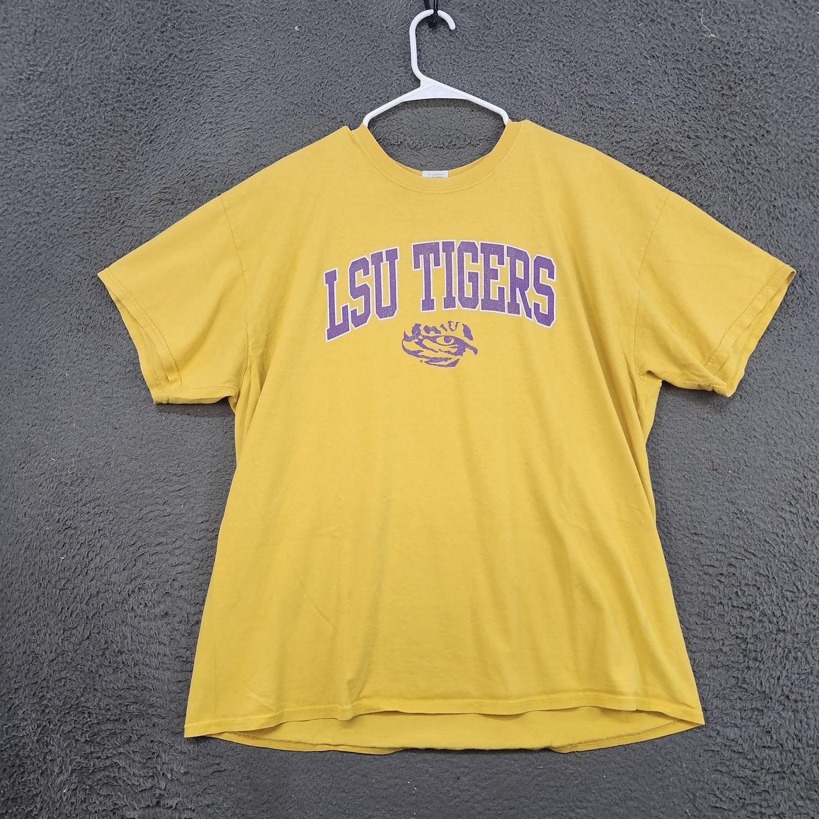 LSU Tigers Shirt Mens XL Yellow Gildan Ultra Cotton Graphic Tee NCAA Football Unisex T-Shirt XXL