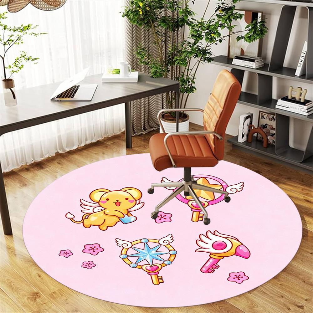 1 Stück Süßer Kawaii Runder Stuhlunterlage Büro Teppich - Rutschfest, Bodenschutzmatte für Büro, Schlafzimmer, Ideales Dekorationsgeschenk p0105028