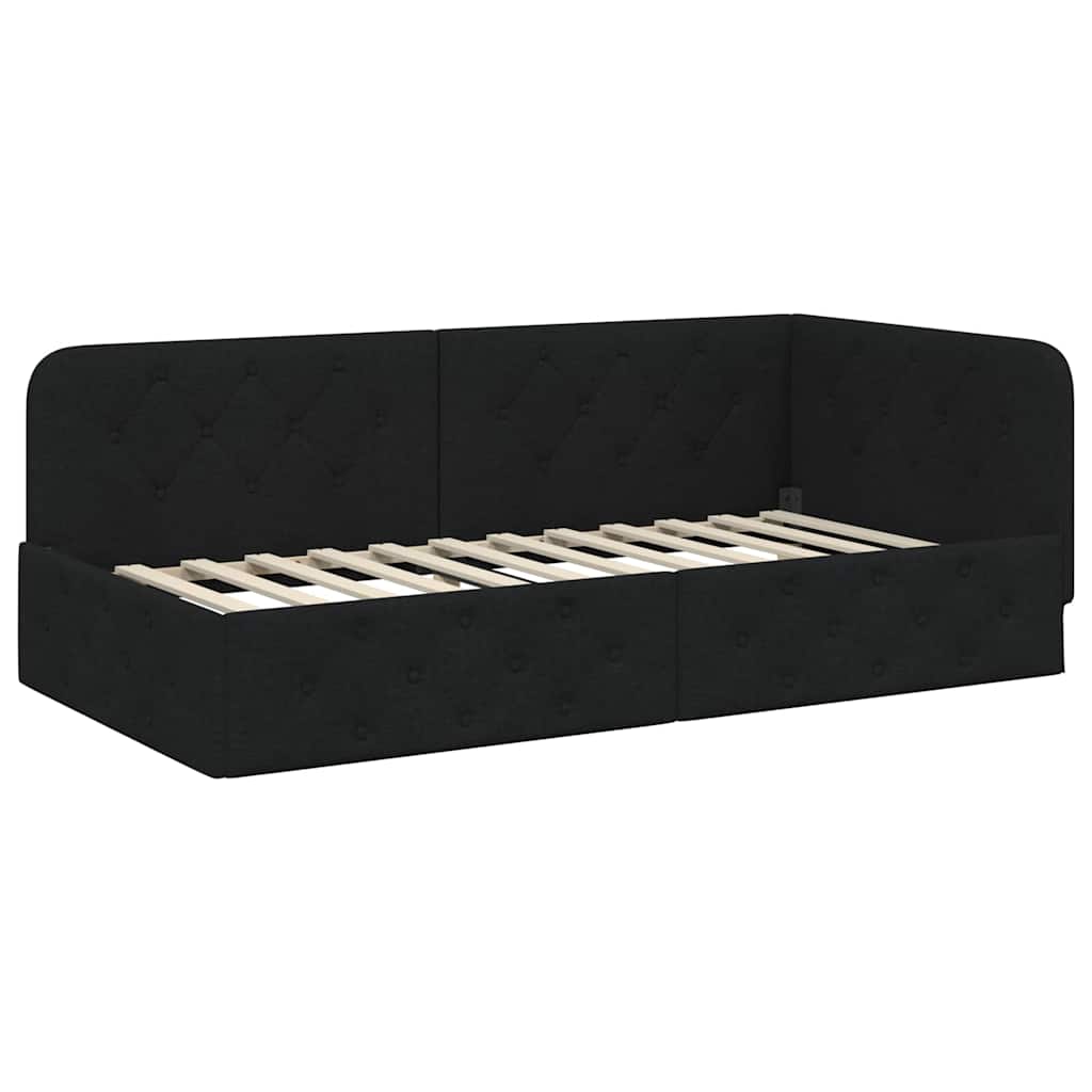 L Shaped Corner Bed Frame Black 90 X 190 Cm Fabric