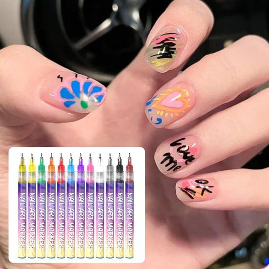 12Pcs Nail Art Graffiti Pens Ultra Fine Tip Manicure Marker DIY Nail
