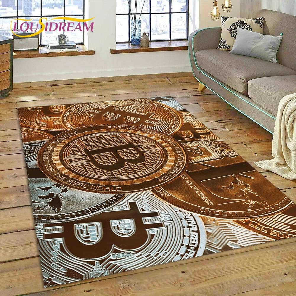 Bitcoin 3D Virtual Currency NFT Area Rug Carpet for Living Room Bedroom Home Decor,Floor Mat Non-slip for Sofa Doormat Gift Kids