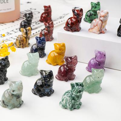 Glückskatze aus Naturstein, geschnitzte Kristallkatze, Kunsthandwerk, Tierstatue, Reiki-Heilornamente, Heimtischdekoration, Glücksgeschenke