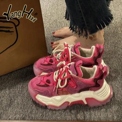 Fashion Women's Thick Soled Sneakers 2024 New Fashion Summer New Bright Color Heightening Rise Casual Sport Running Women's Shoes