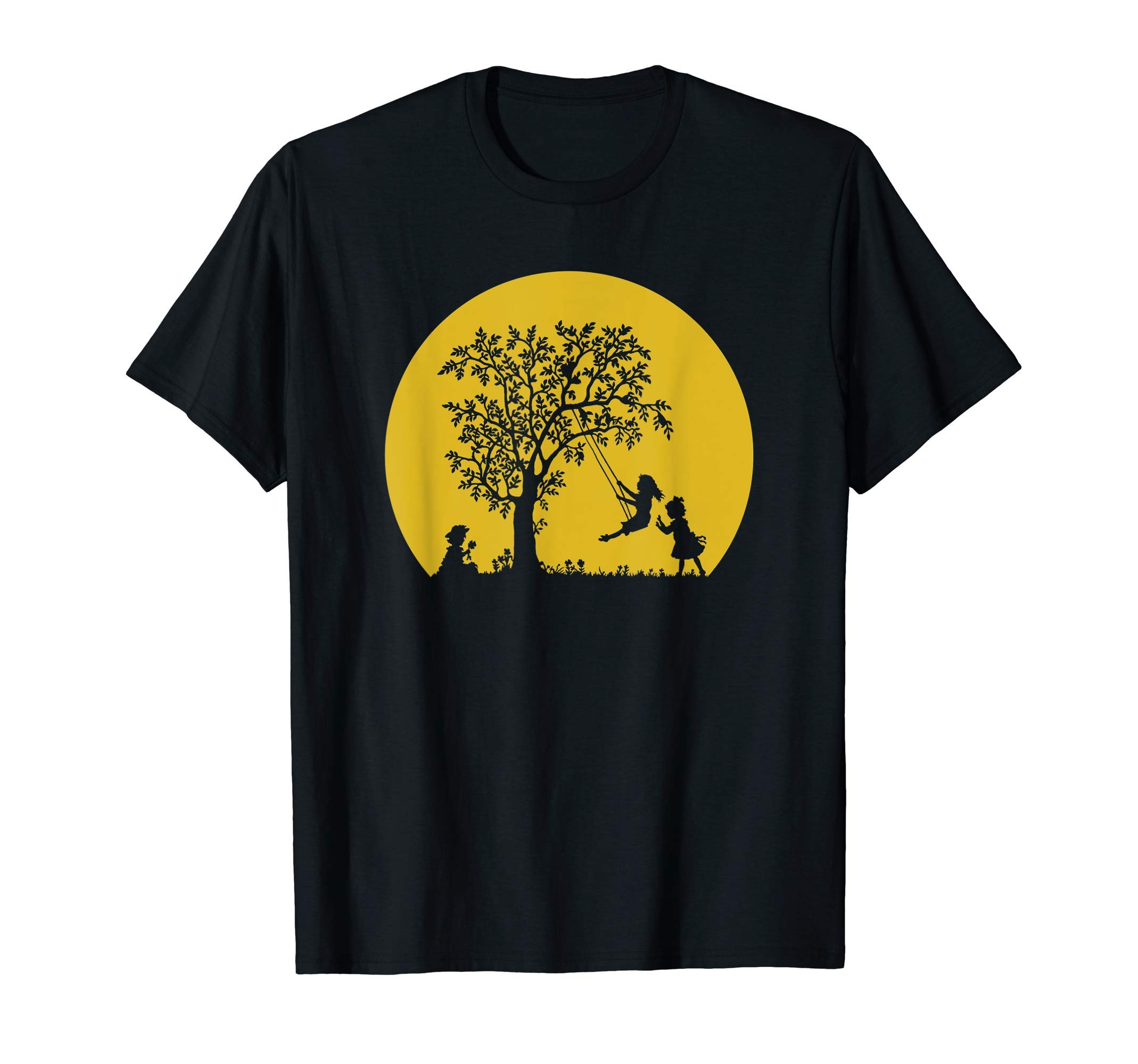 

Three girls playing in the garden on tree swings T-shirt чорний