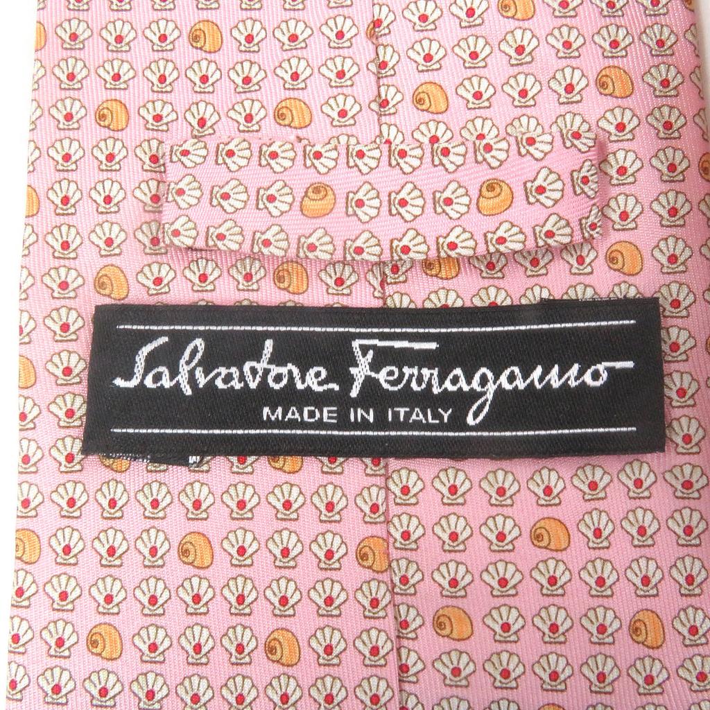 Pristine Salvatore Ferragamo tie Shell pattern wide tie pink silk mens Used