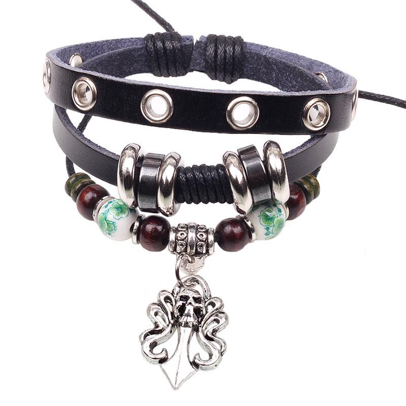 Men's Trendy Skull Alloy Beaded Bracelet