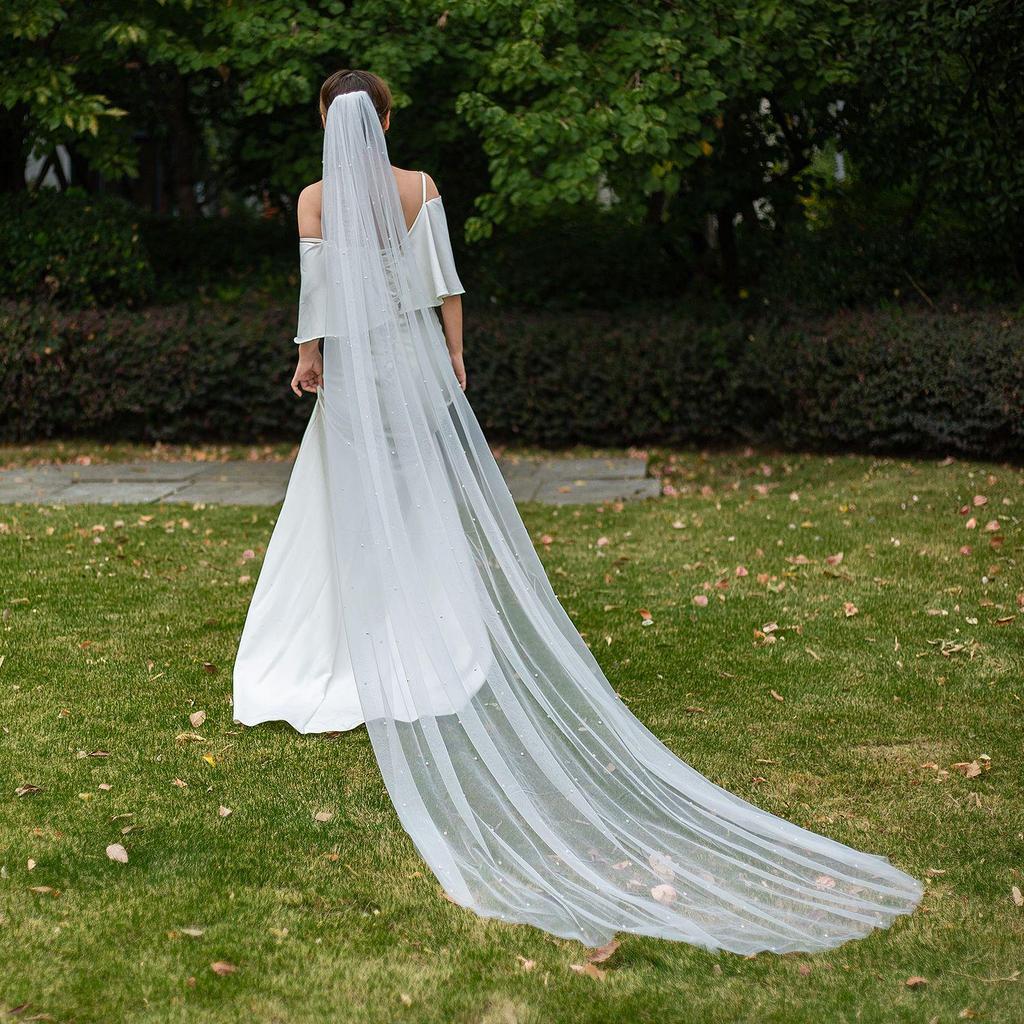 Pearl Beaded Head Veil with/without Comb for Wedding or Bachelorette - BV07