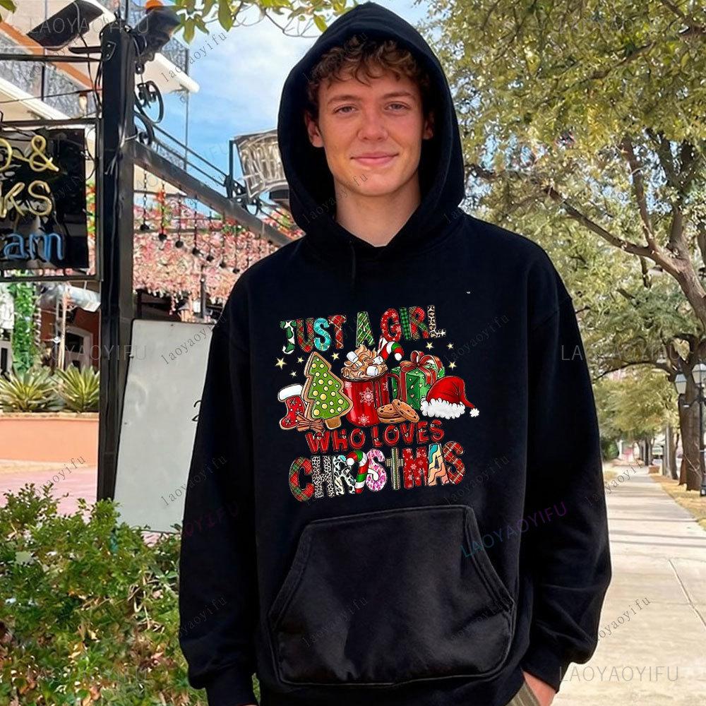 Fun Christmas Print Hoodie Drop Shoulder Tracksuit Unisex Women Sweatshirt Aesthetic Sportswear Long Sleeve Street Fashion