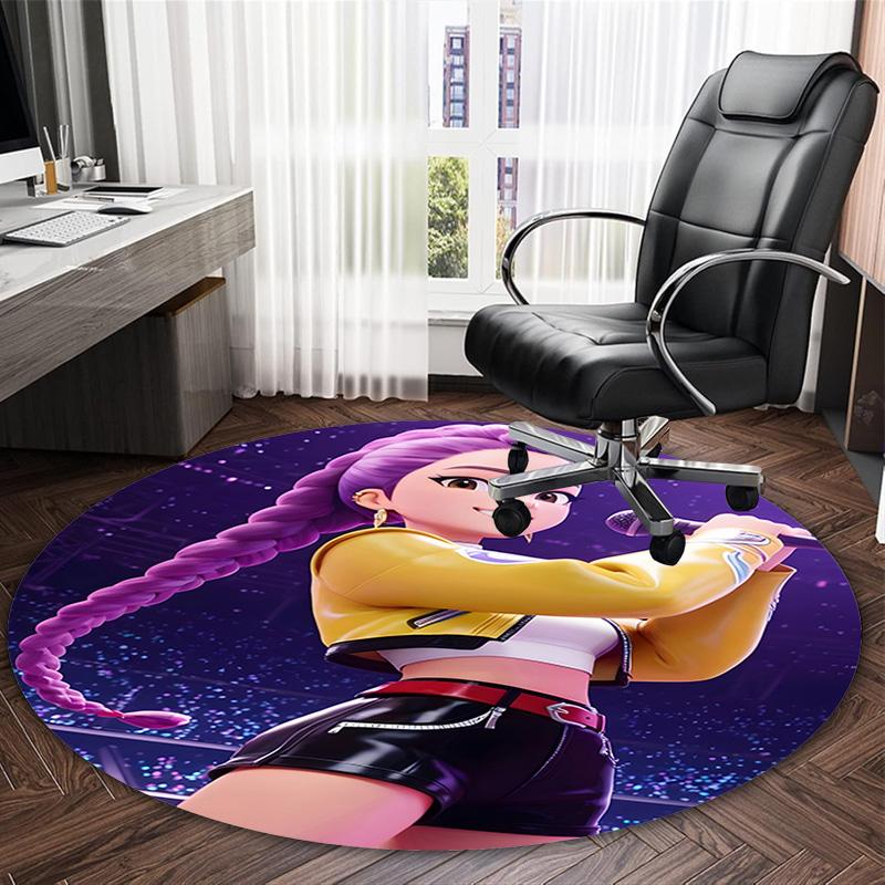 1pc KPop Demon Hunters RUMI5 Print Round Carpet Chair Round Carpet Suitable for Bedroom Living Room Home Decorative Carpet