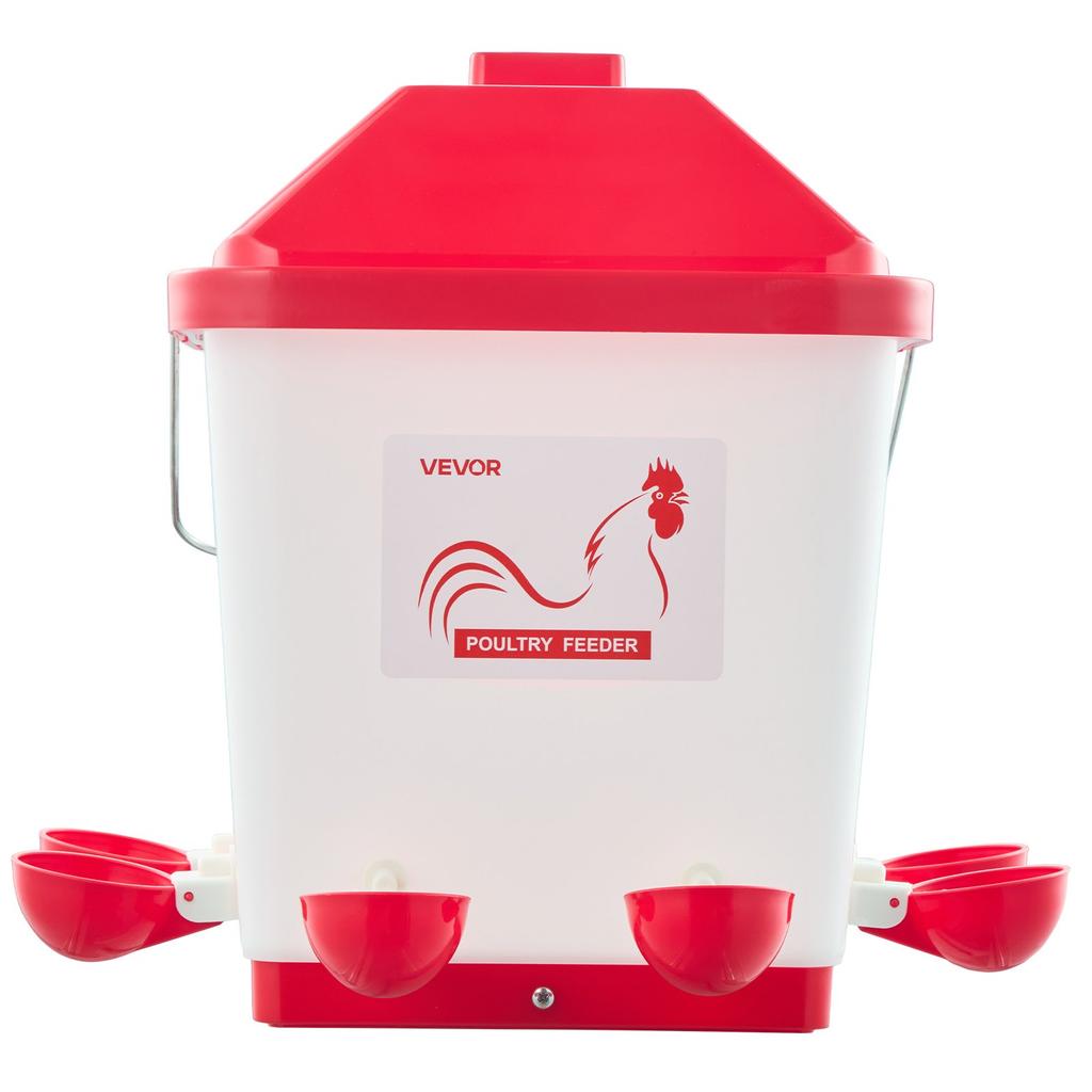 VEVOR 19L Automatic Chicken Waterer, 6 Water Ports, Automatic-Fill Water Cup, Automatic Gravity Waterer with Convenient Handle Sealed Rubber Ring