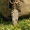 Alloy Keychain Pendant Rhinestones Inlaid Feather Shape Key Chain Commuting Style with Anti-Oxidation Lobster Clasp Backpack Accessory Wear-resistant
