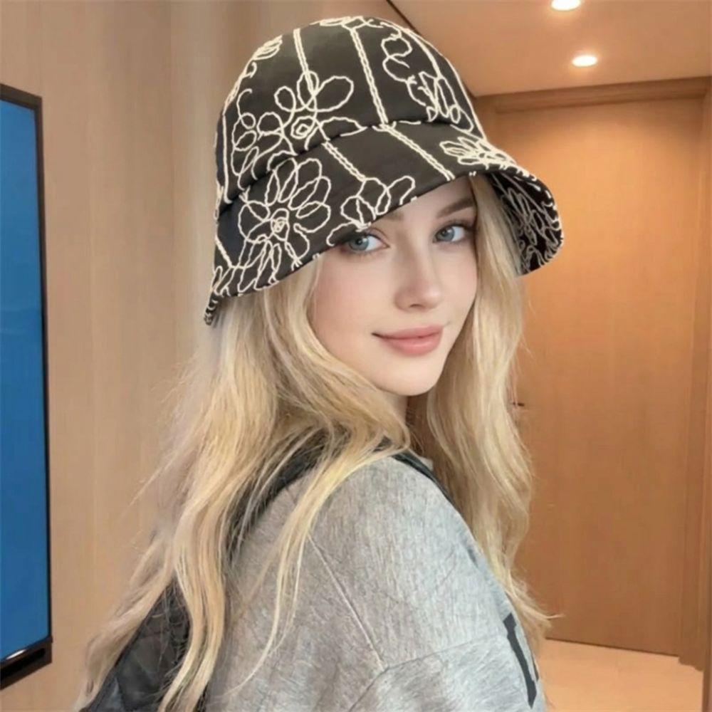 Fashion Retro Women's Bucket Hat Casual Versatile Flower Embroidery Sun Hat Korean Style Sweet Spicy British Hat For Lady Girl