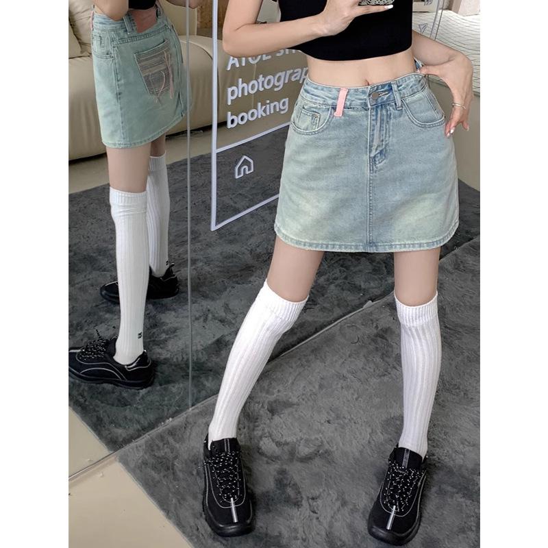Women's Retro High Waist Denim Midi Skirt - Summer A-line Slim Fit