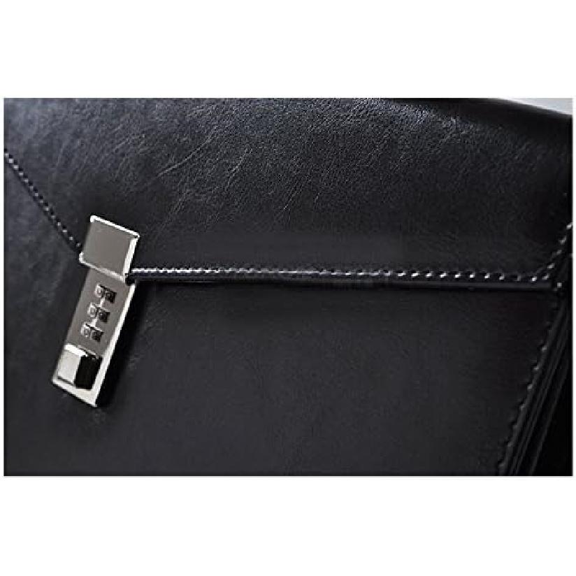 A4 Leather Password Lock Document Bag Manager File Folder for Office Writing Pads Legal Paper TPN086(Black)
