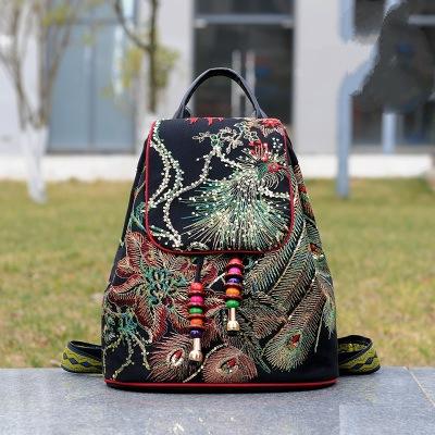 Peacock Sequins Embroidered Women's Canvas Backpacks Ladies Floral Rucksacks Woman Small School Back Bag Bagpack 2025 Gift New