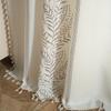 Floral Embroidered Curtains,Semi Sheer Tassels Linen Drapes for Living Room,Boho Light Filtering Cottage Curtain with Rod Pocket