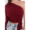 Claret Red Slim Tie Detailed Single Sleeve Crop Stretchy Knitted Blouse Twoaw23bz00094