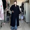Women's Black Wool-Blend Thickened Coat - Autumn/Winter, Korean Style, High-End Loose Fit